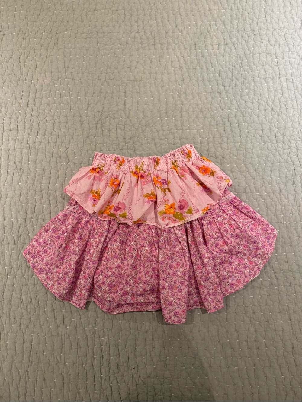 LoveShackFancy Pink Floral Ruffle Tiered Mini Skirt - Exploded Pink Mixed Print - Picture 5 of 7